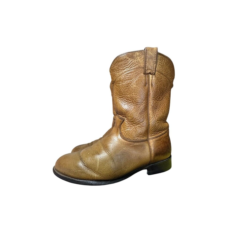 Justin Vintage Brown Leather Roper Style 3420 Cowboy Boots Mens Size 9.5 EEE USA